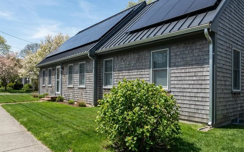 Cape Cod style home after solar panels and new roof installation